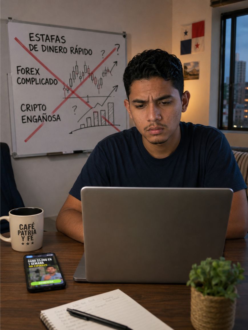 Persona revisando promesas de dinero fácil y estafas online